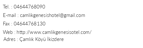 amlk Genesis Otel telefon numaralar, faks, e-mail, posta adresi ve iletiim bilgileri